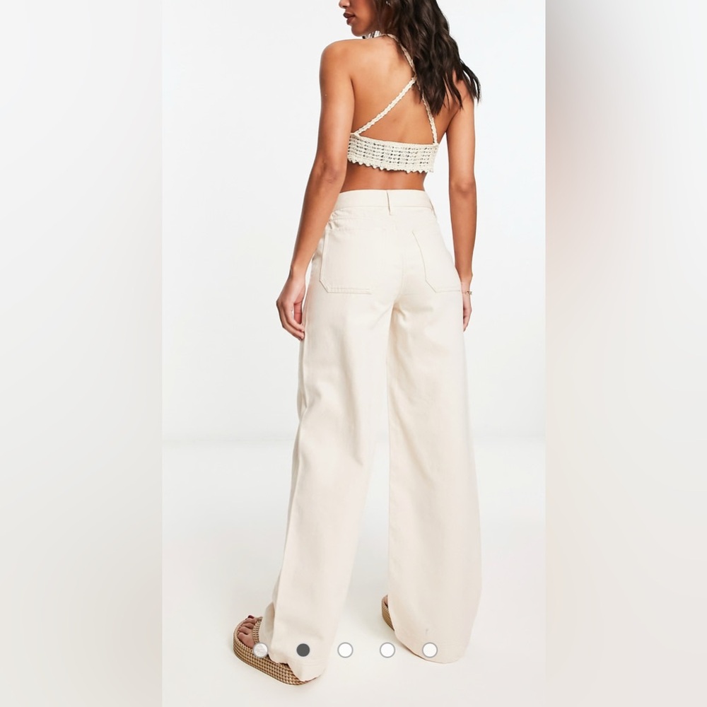 Anthropologie x River Island Pocket front wide leg jeans in ecru - Picture 2 of 12